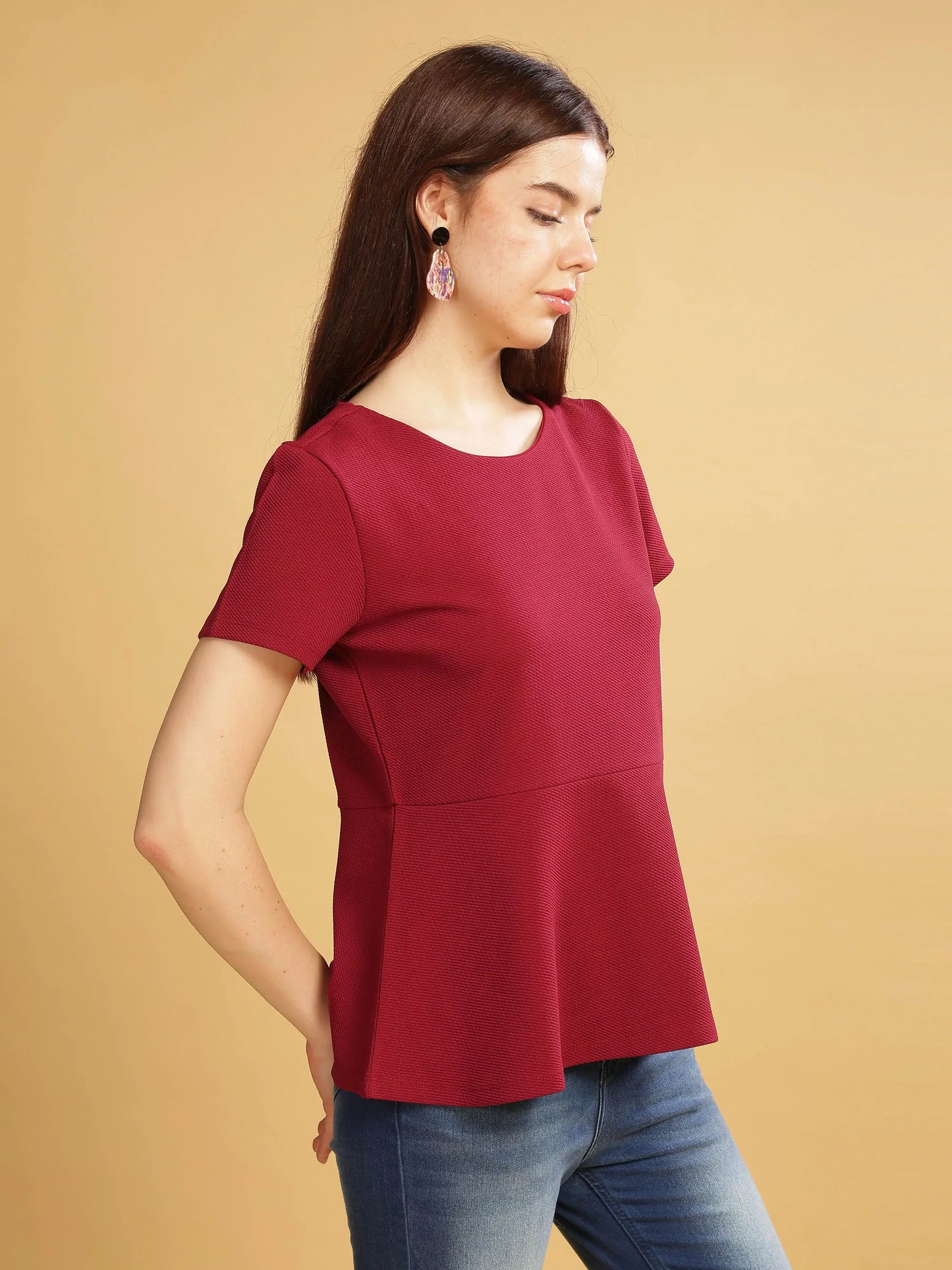 Women Short Sleeve Top - Maroon