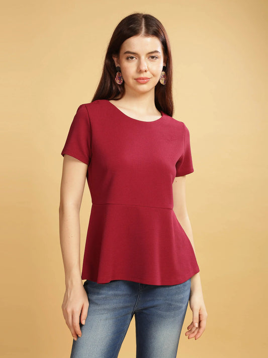 Women Short Sleeve Top - Maroon
