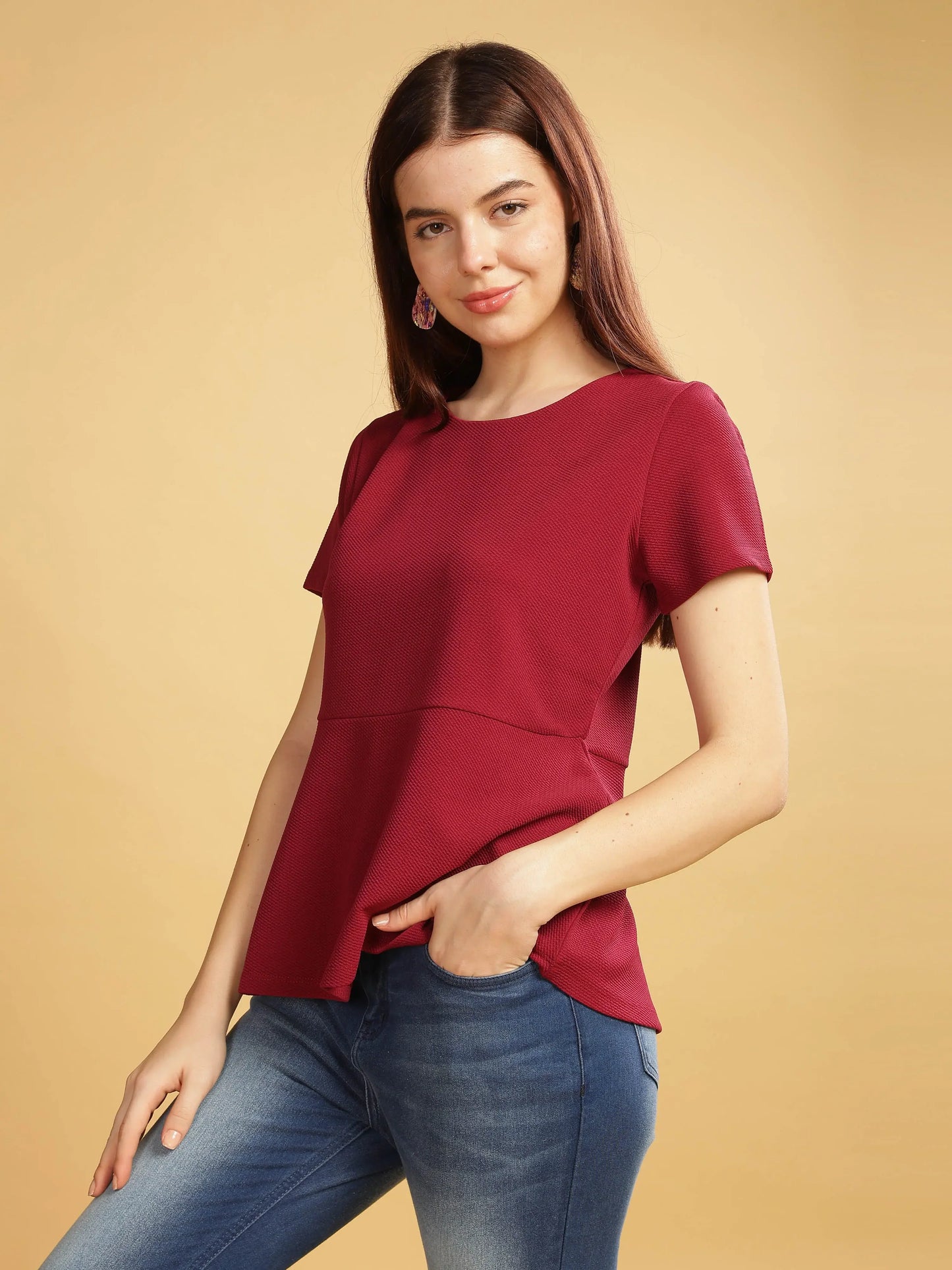 Women Short Sleeve Top - Maroon
