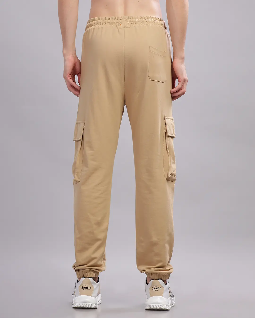 Men Cotton Regular Fit Cargo joggers Beige
