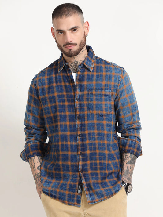 Indigo Classic Shirt - Navy Blue and Orange