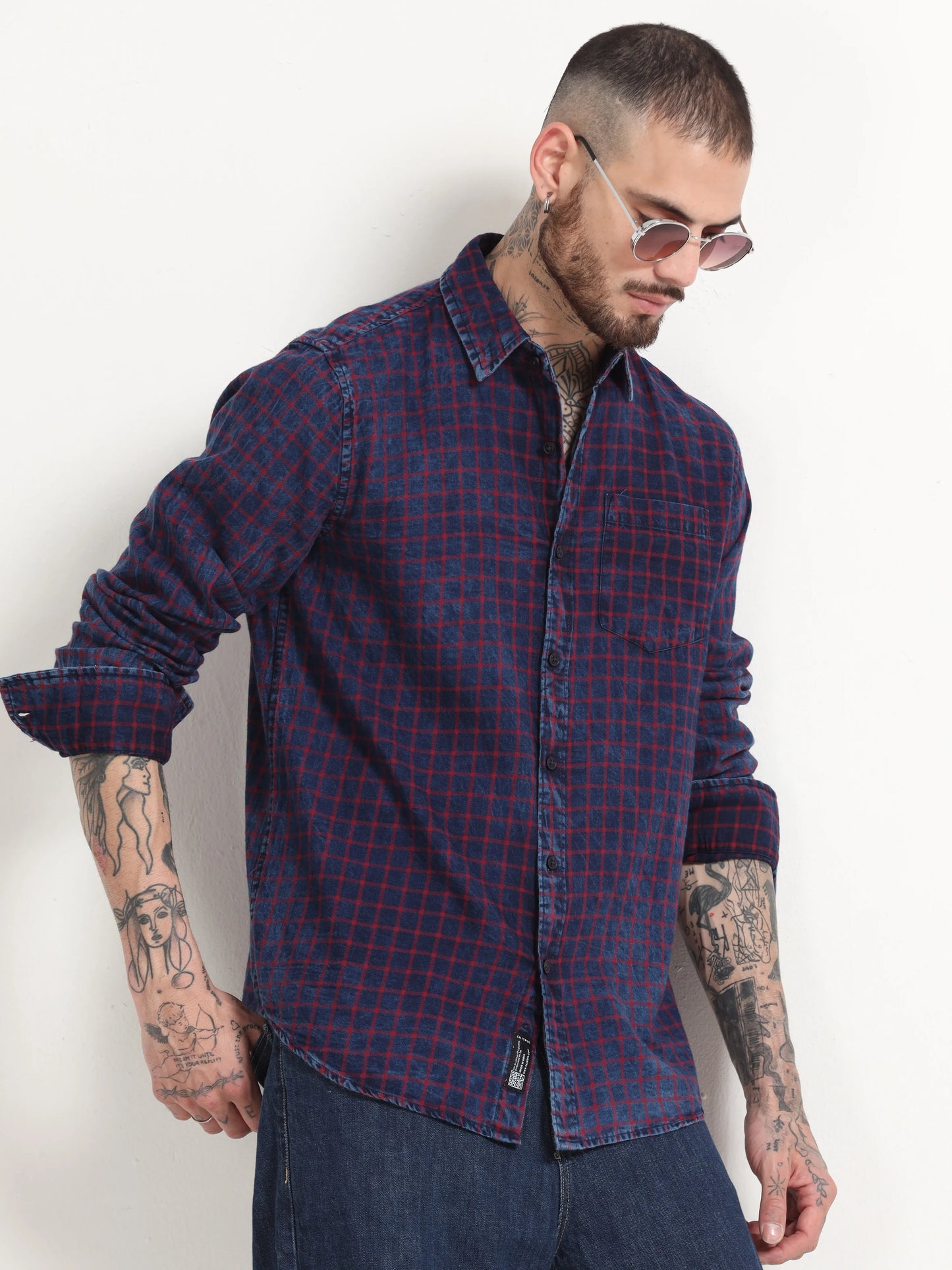 Indigo Classic Shirt - Navy Blue and Carmine Red