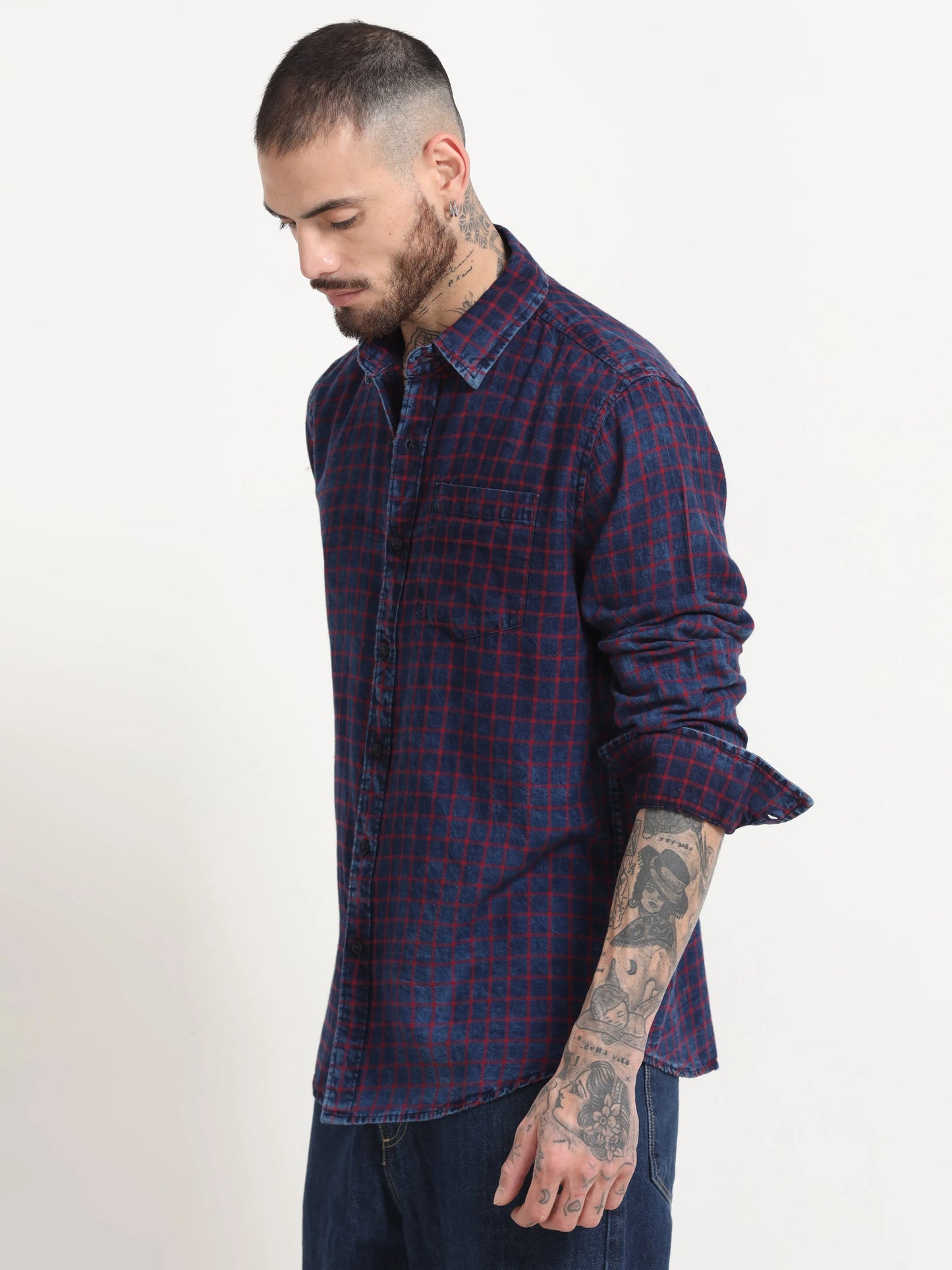 Indigo Classic Shirt - Navy Blue and Carmine Red