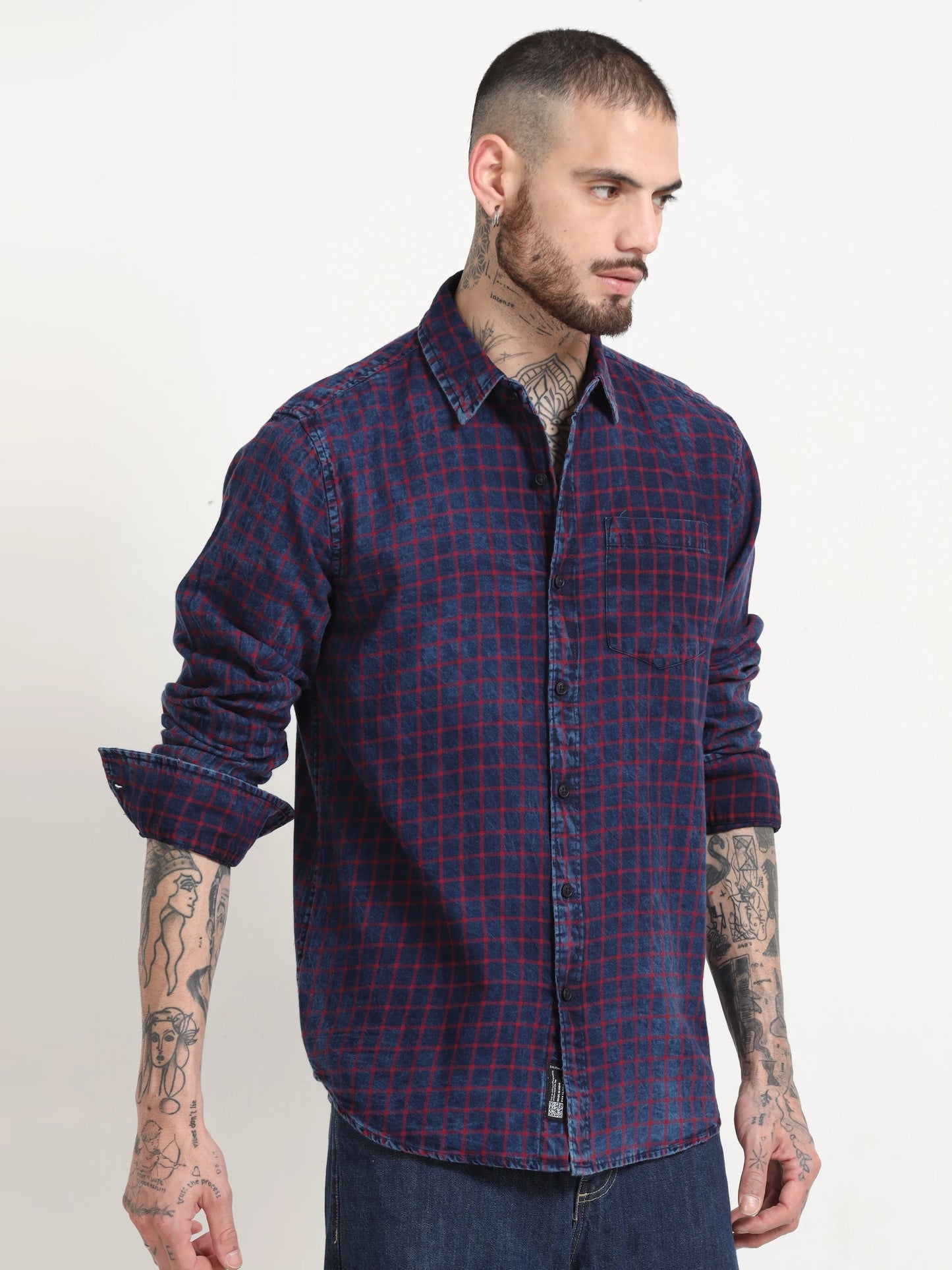 Indigo Classic Shirt - Navy Blue and Carmine Red