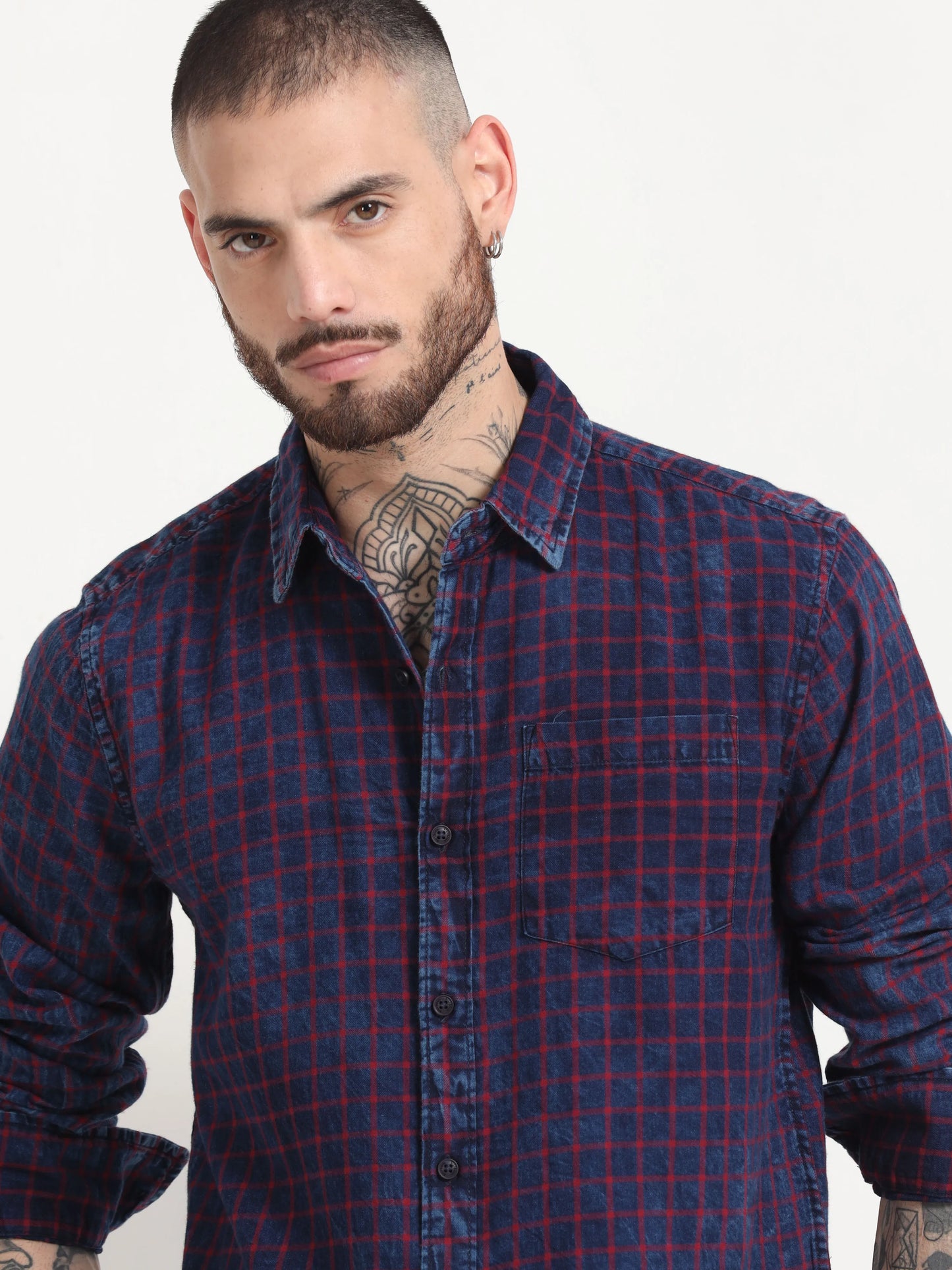 Indigo Classic Shirt - Navy Blue and Carmine Red