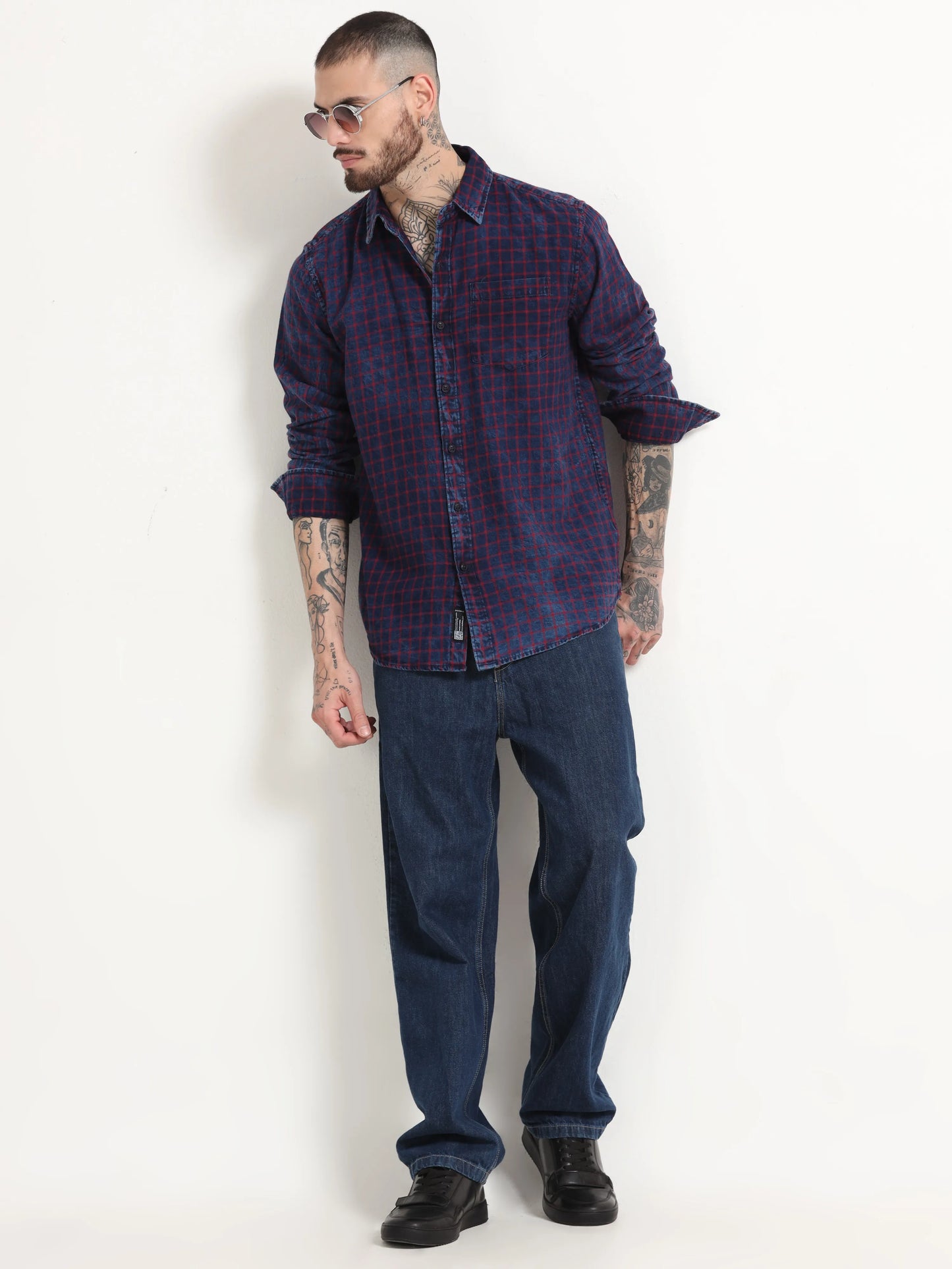 Indigo Classic Shirt - Navy Blue and Carmine Red