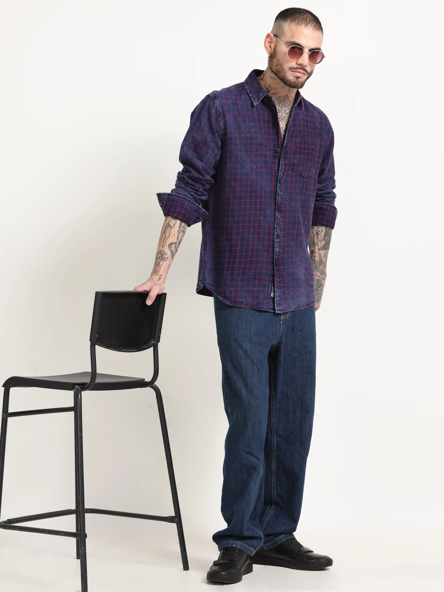 Indigo Classic Shirt - Navy Blue and Carmine Red