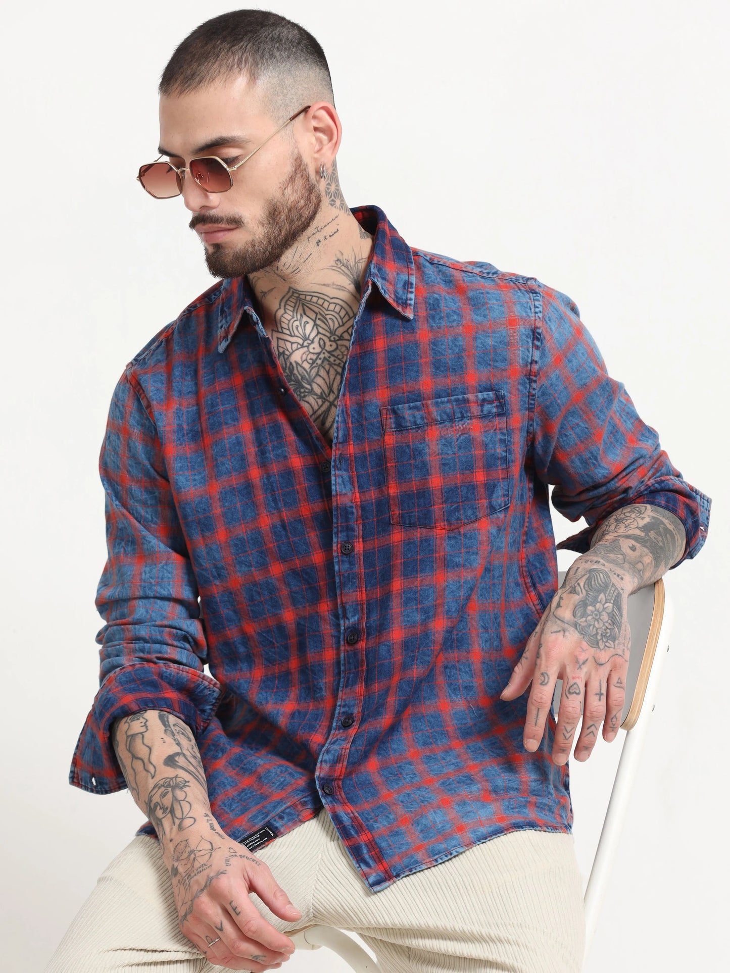 Indigo Classic Shirt - Navy Blue and Red