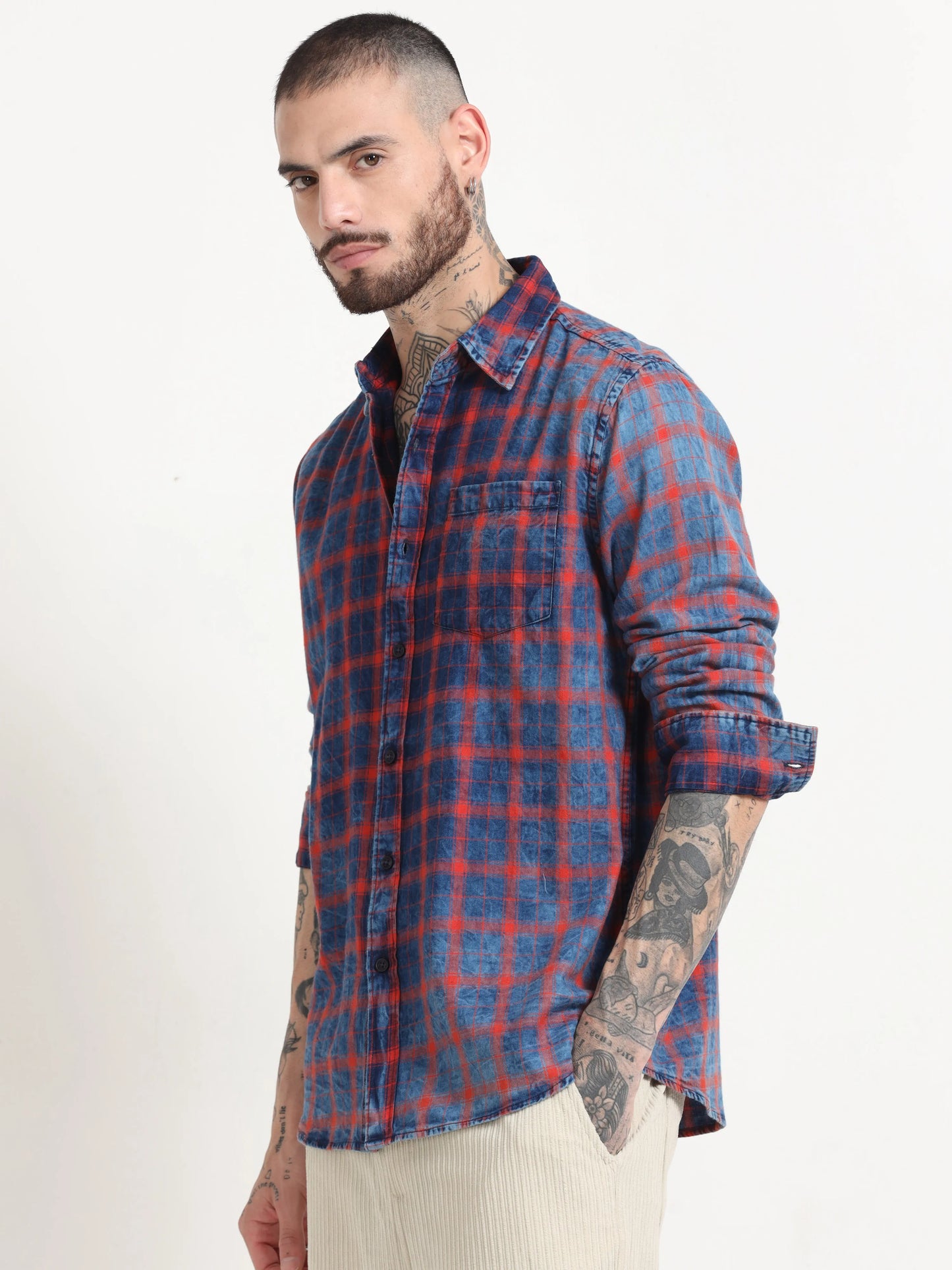Indigo Classic Shirt - Navy Blue and Red