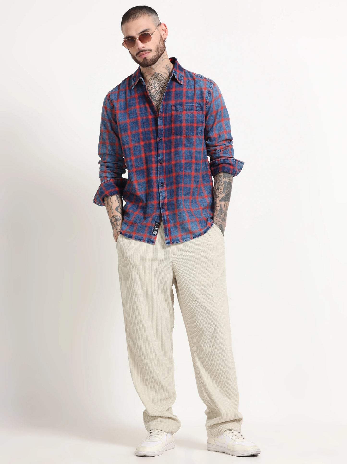 Indigo Classic Shirt - Navy Blue and Red