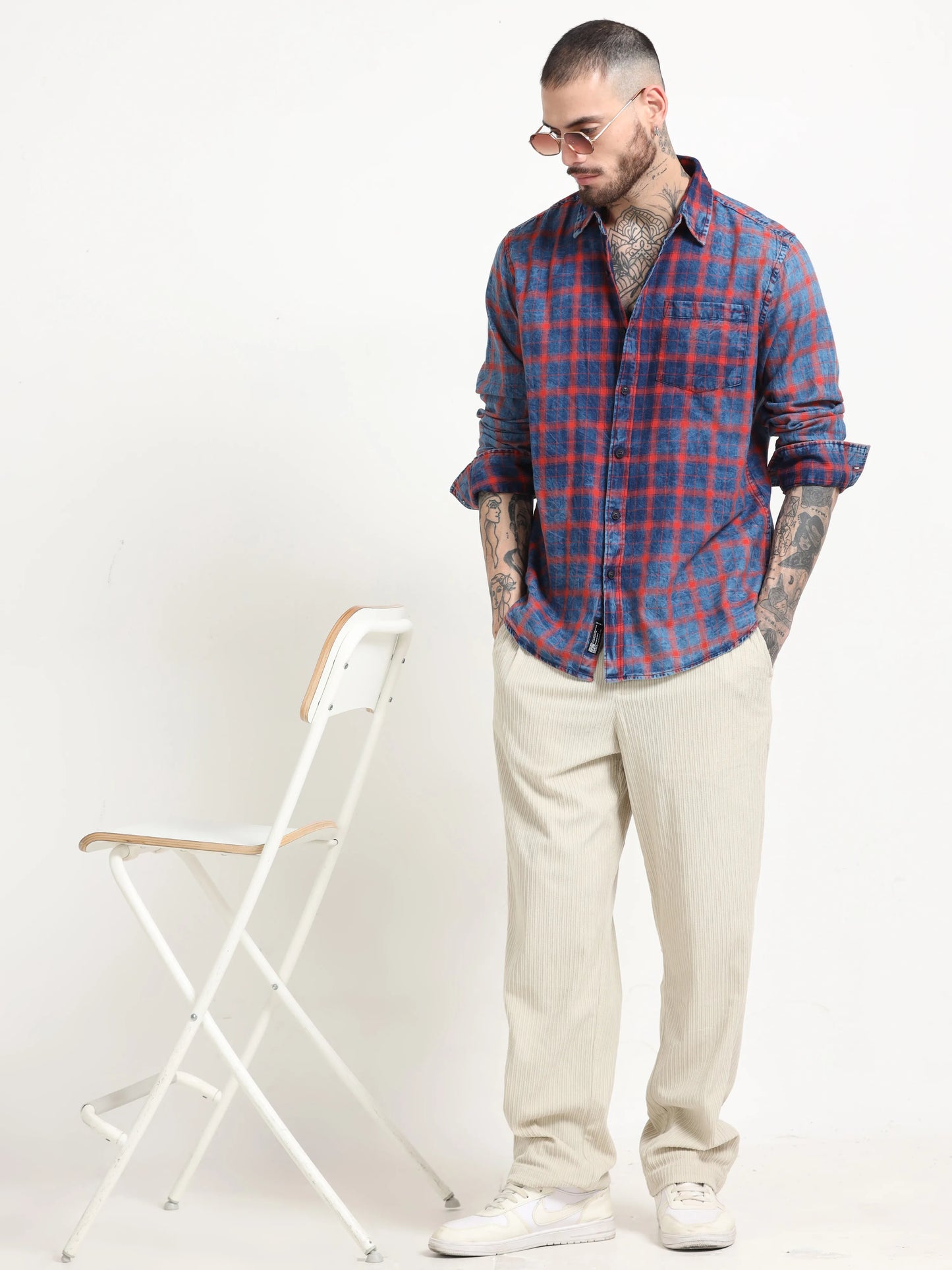 Indigo Classic Shirt - Navy Blue and Red