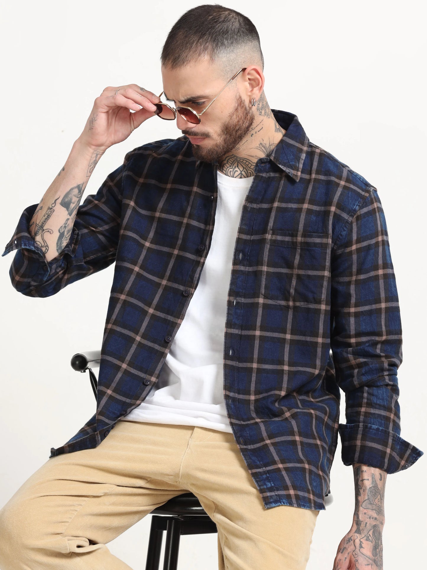 Indigo Classic Shirt - Navy Blue and Brown