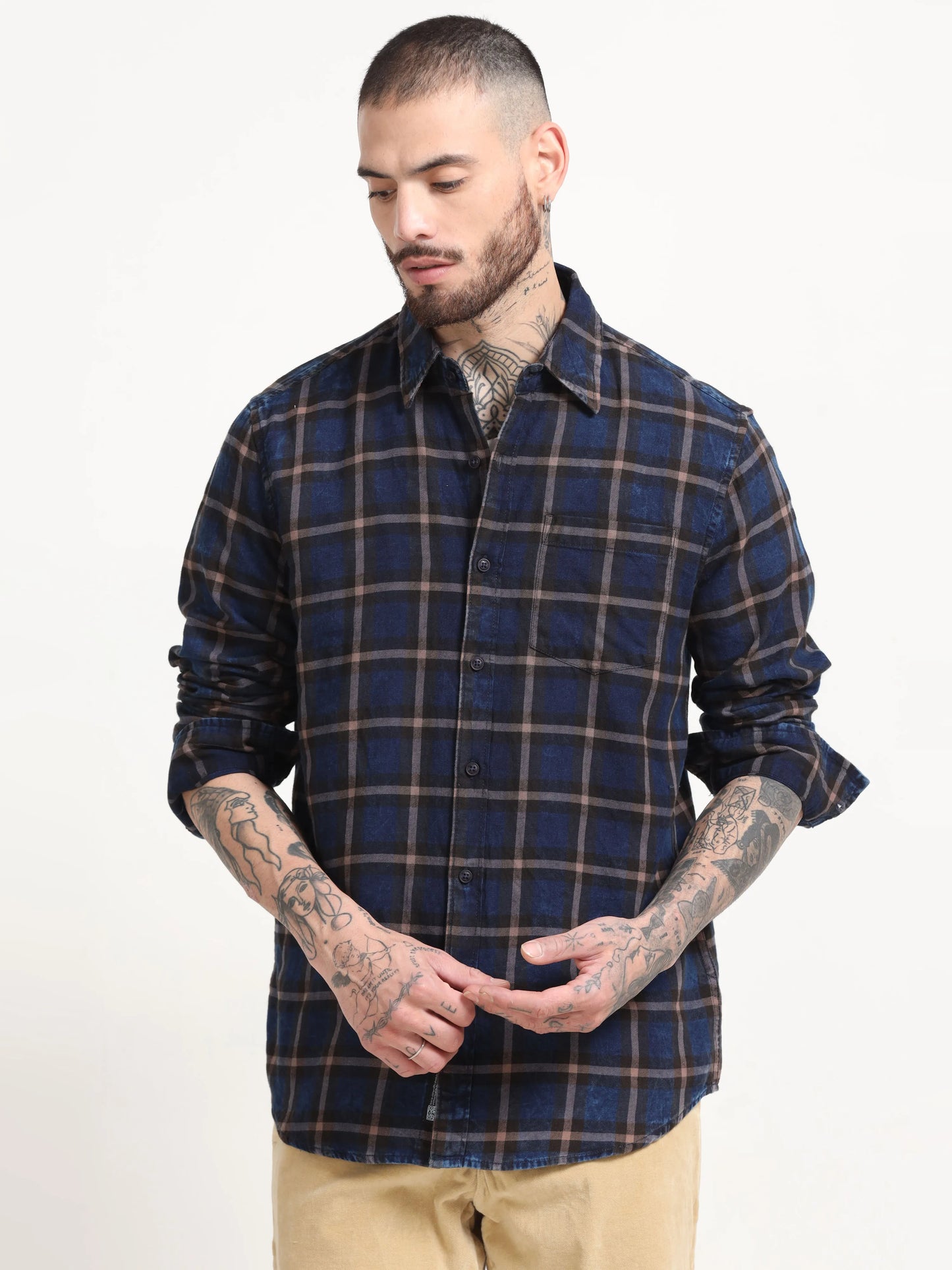 Indigo Classic Shirt - Navy Blue and Brown