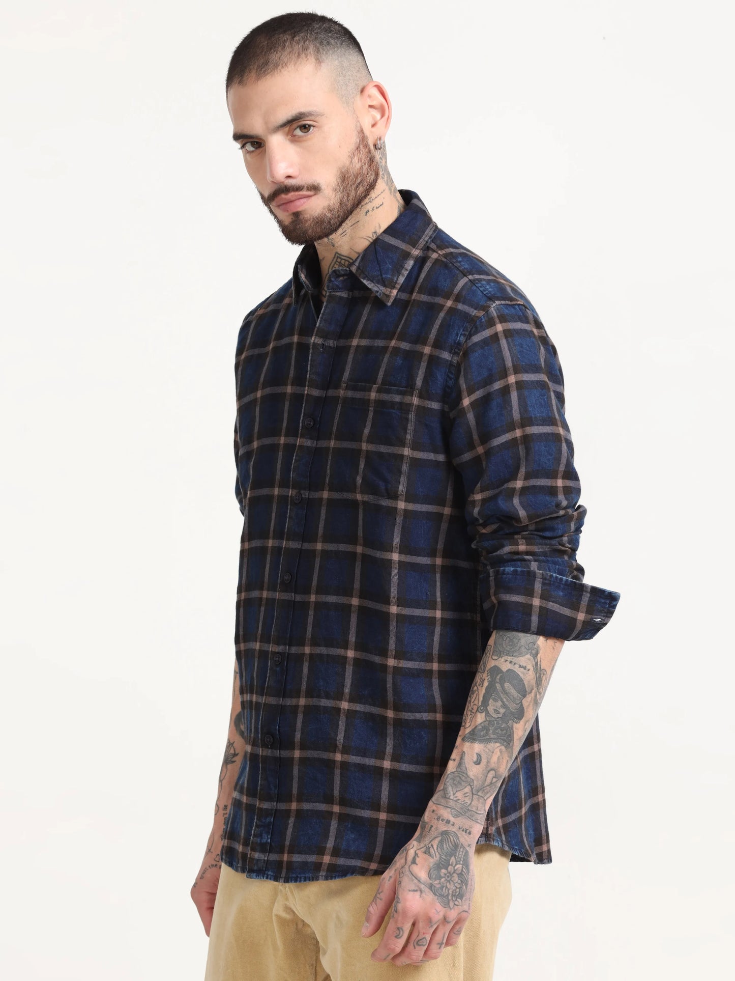 Indigo Classic Shirt - Navy Blue and Brown