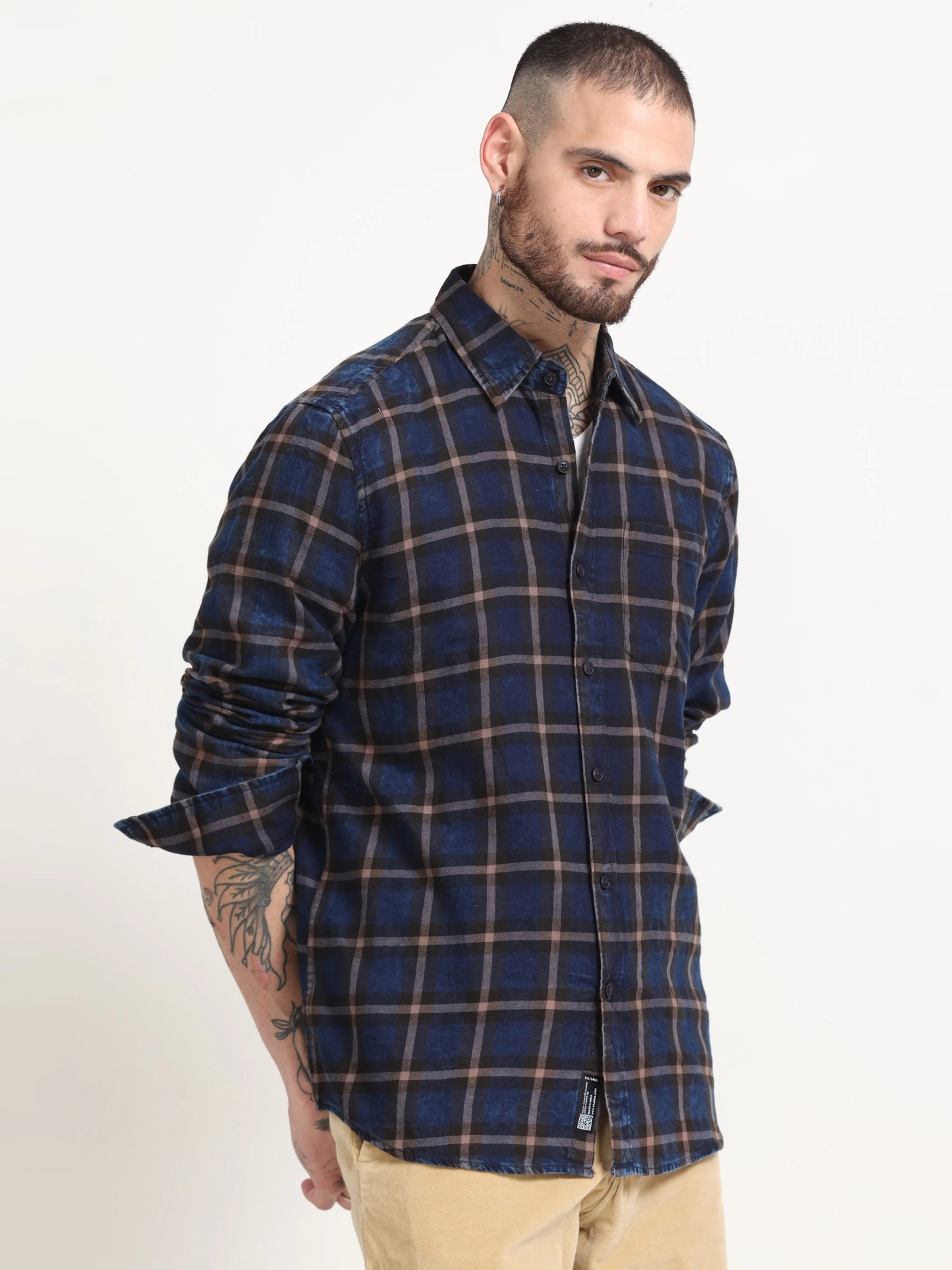 Indigo Classic Shirt - Navy Blue and Brown