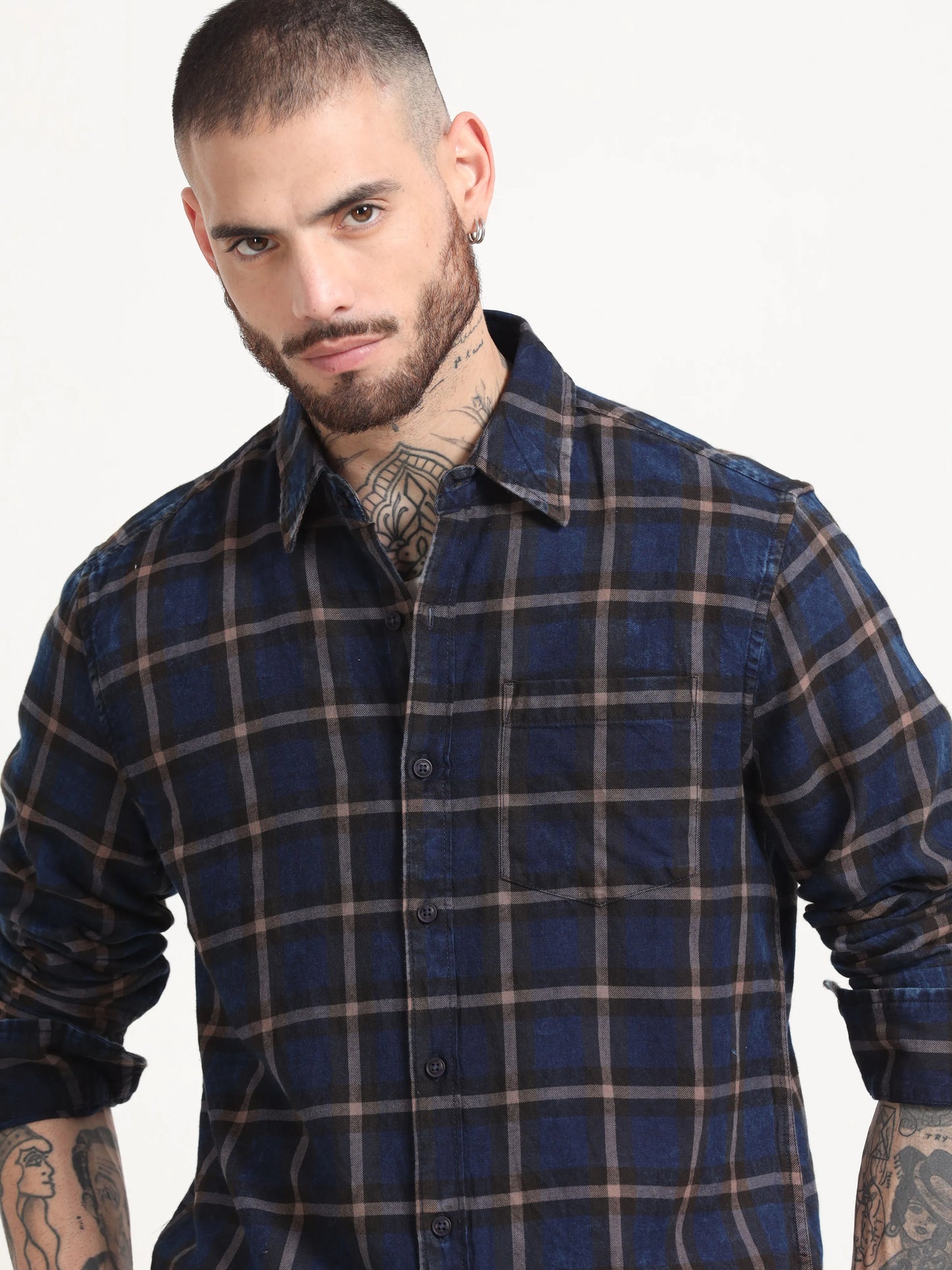 Indigo Classic Shirt - Navy Blue and Brown