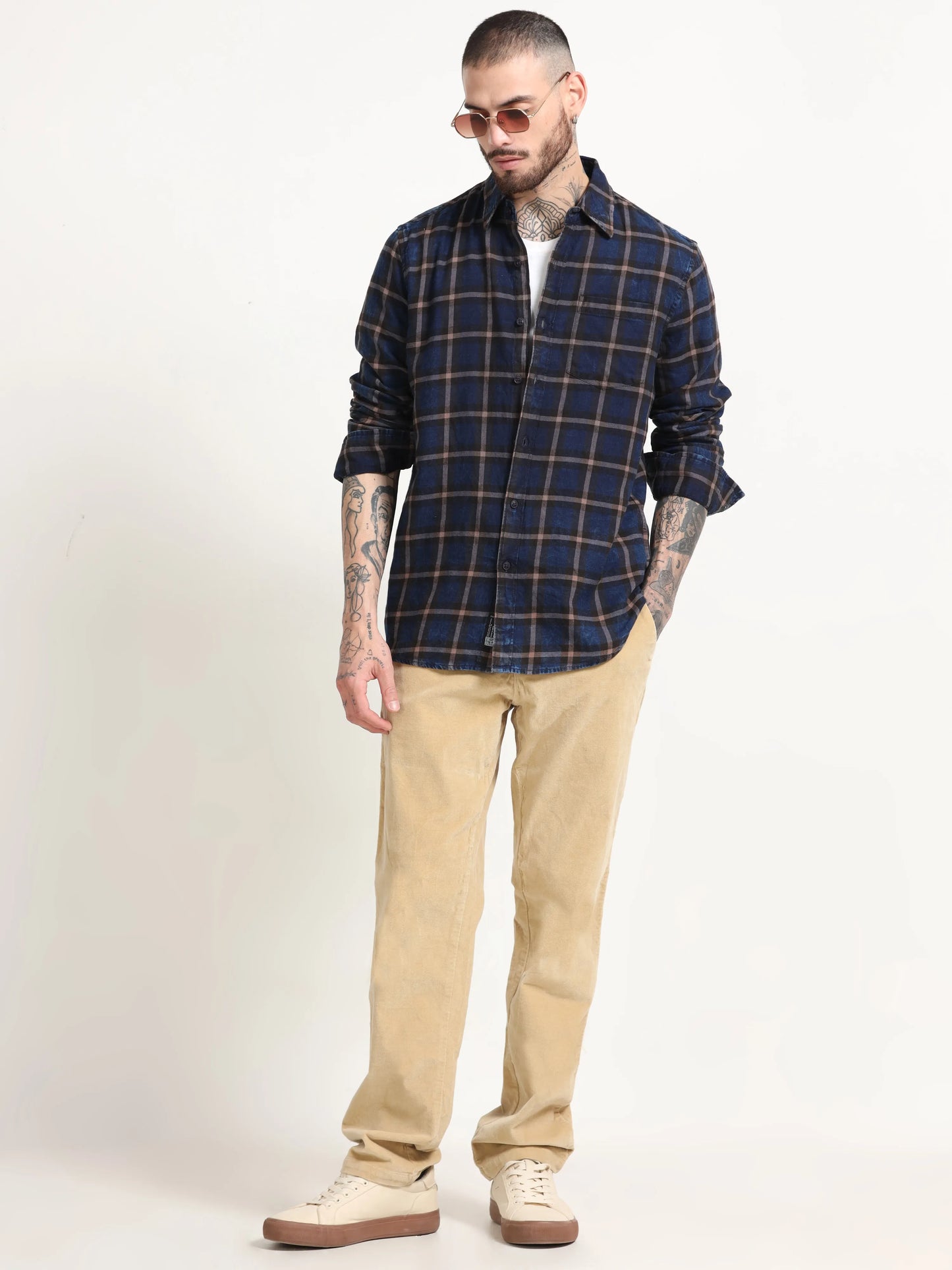 Indigo Classic Shirt - Navy Blue and Brown