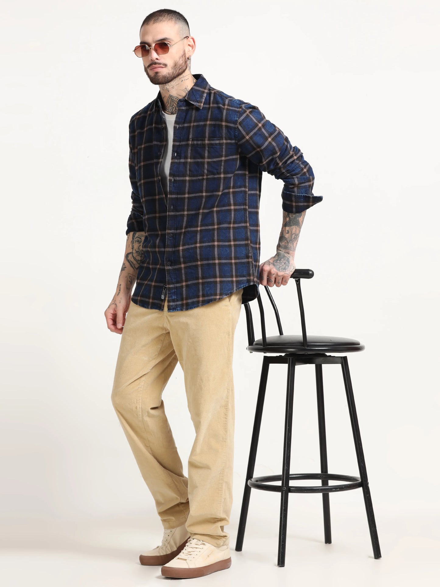 Indigo Classic Shirt - Navy Blue and Brown