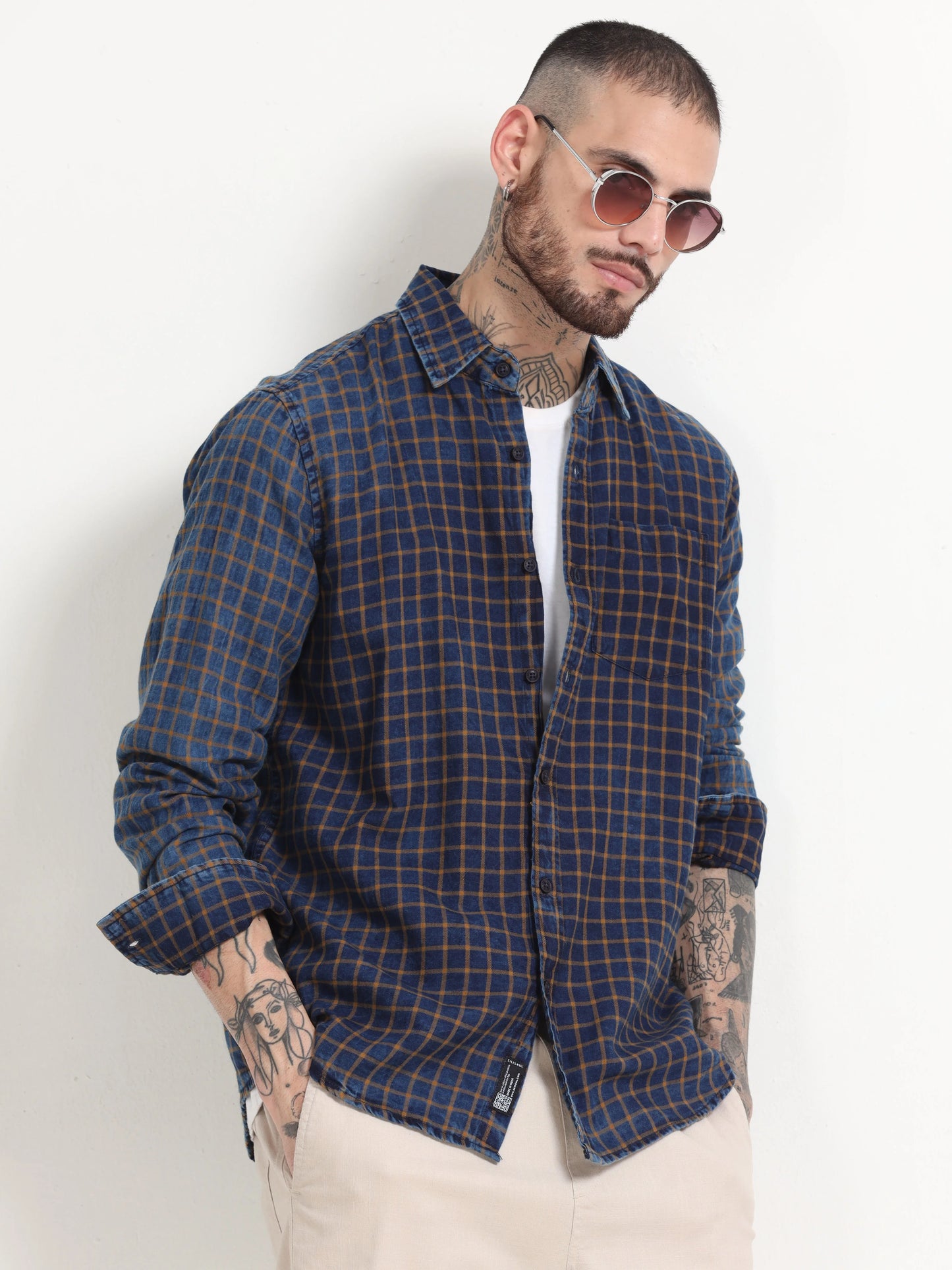 Indigo Classic Shirt - Navy Blue and Yellow