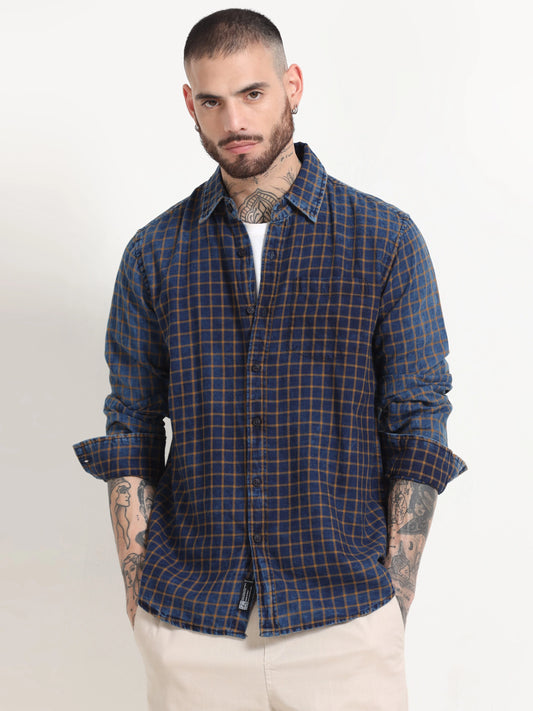 Indigo Classic Shirt - Navy Blue and Yellow