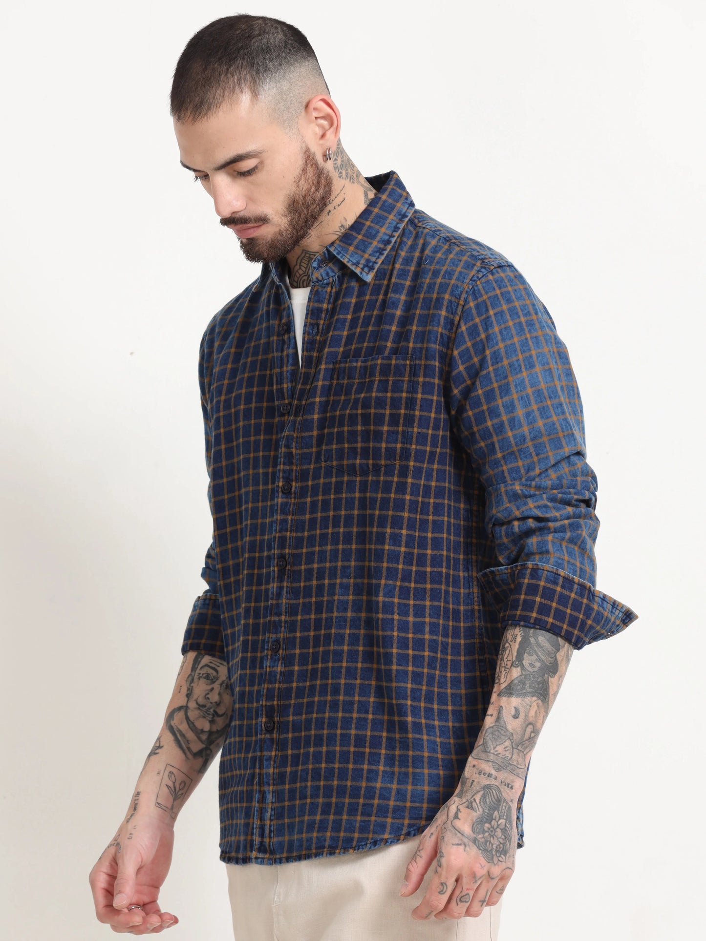 Indigo Classic Shirt - Navy Blue and Yellow