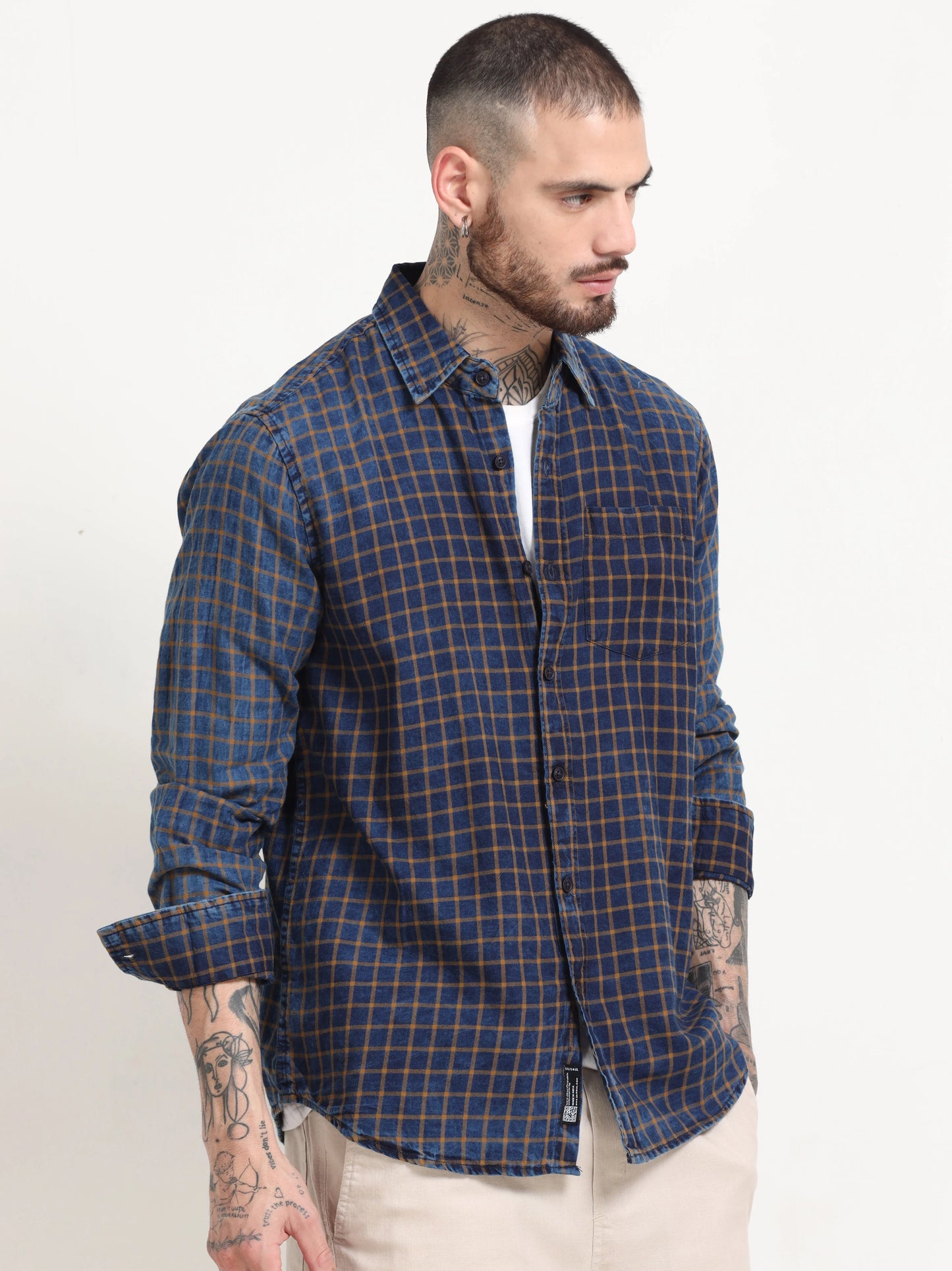 Indigo Classic Shirt - Navy Blue and Yellow