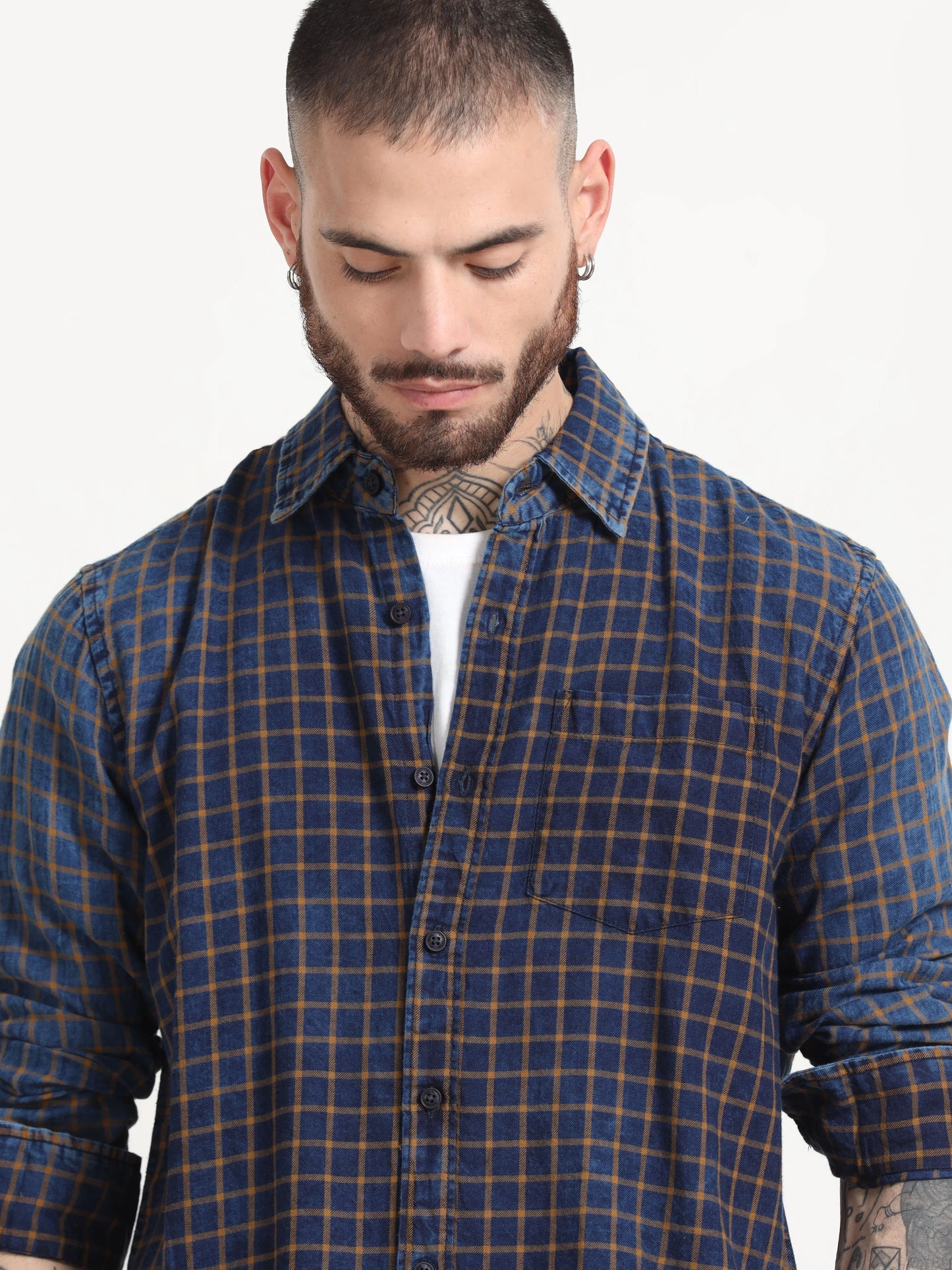 Indigo Classic Shirt - Navy Blue and Yellow
