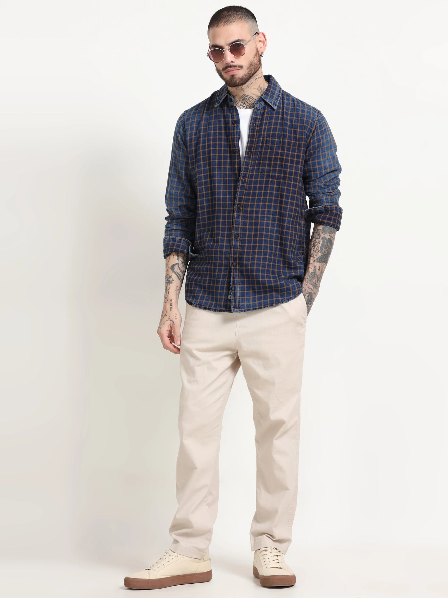 Indigo Classic Shirt - Navy Blue and Yellow