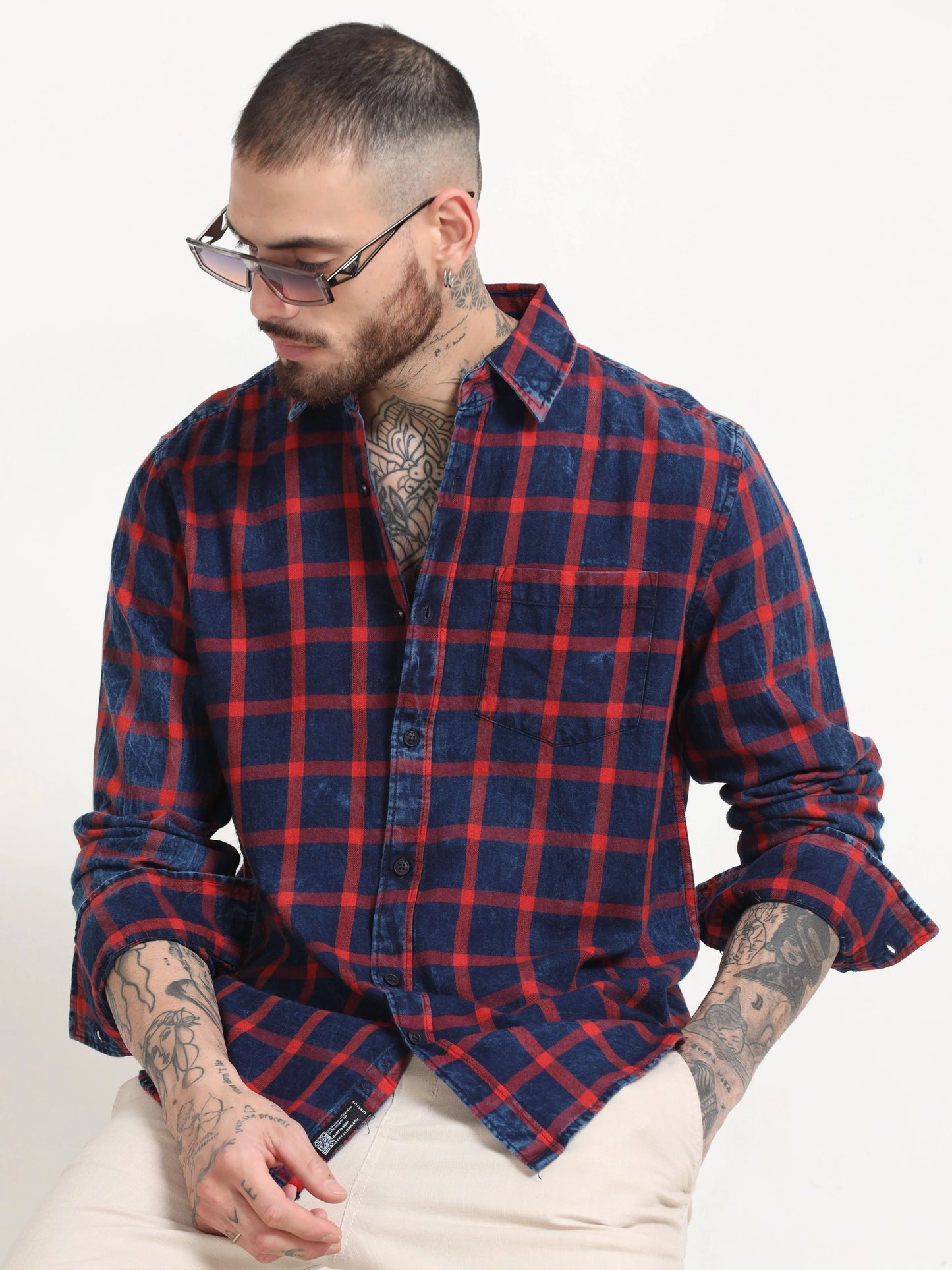 Indigo Classic Shirt - Navy Blue and Venetian Red