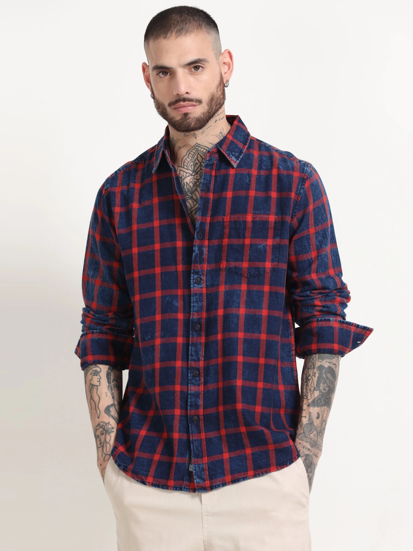 Indigo Classic Shirt - Navy Blue and Venetian Red