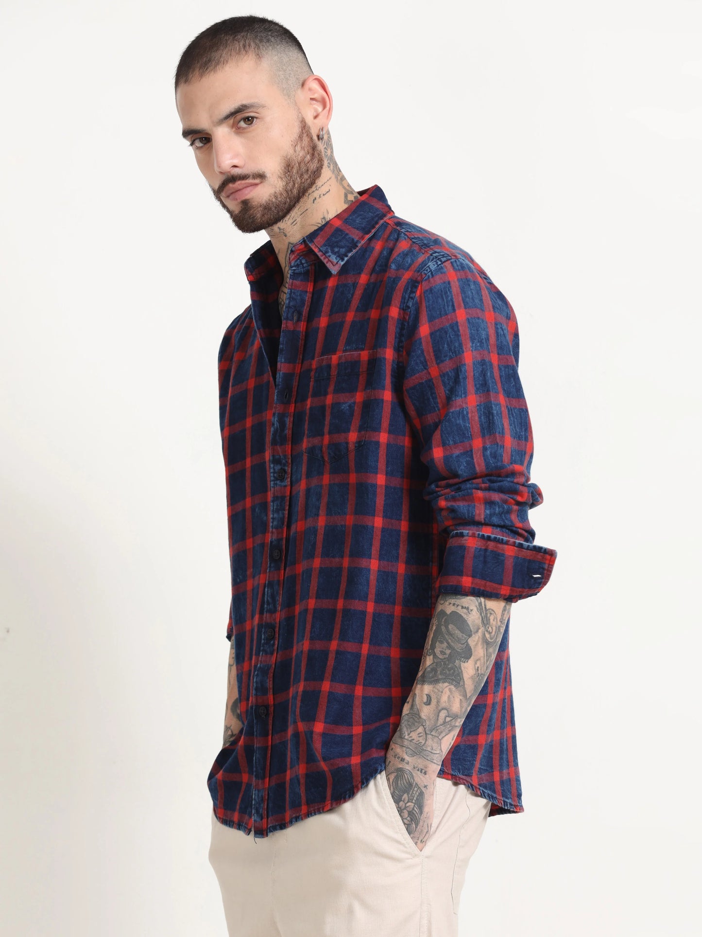 Indigo Classic Shirt - Navy Blue and Venetian Red