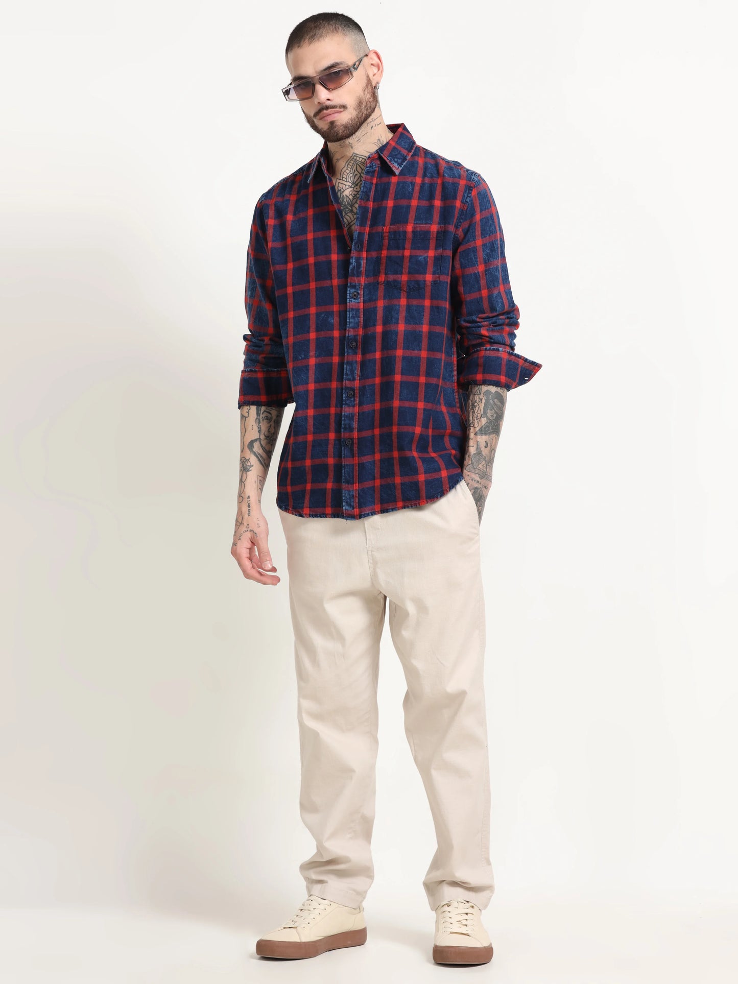 Indigo Classic Shirt - Navy Blue and Venetian Red