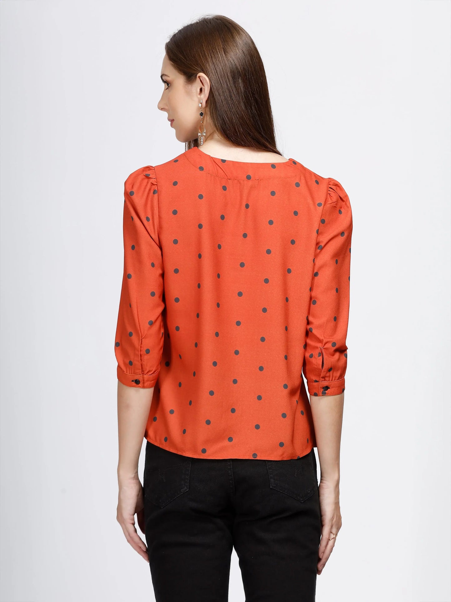 Women Dotted Crop Top - Orange