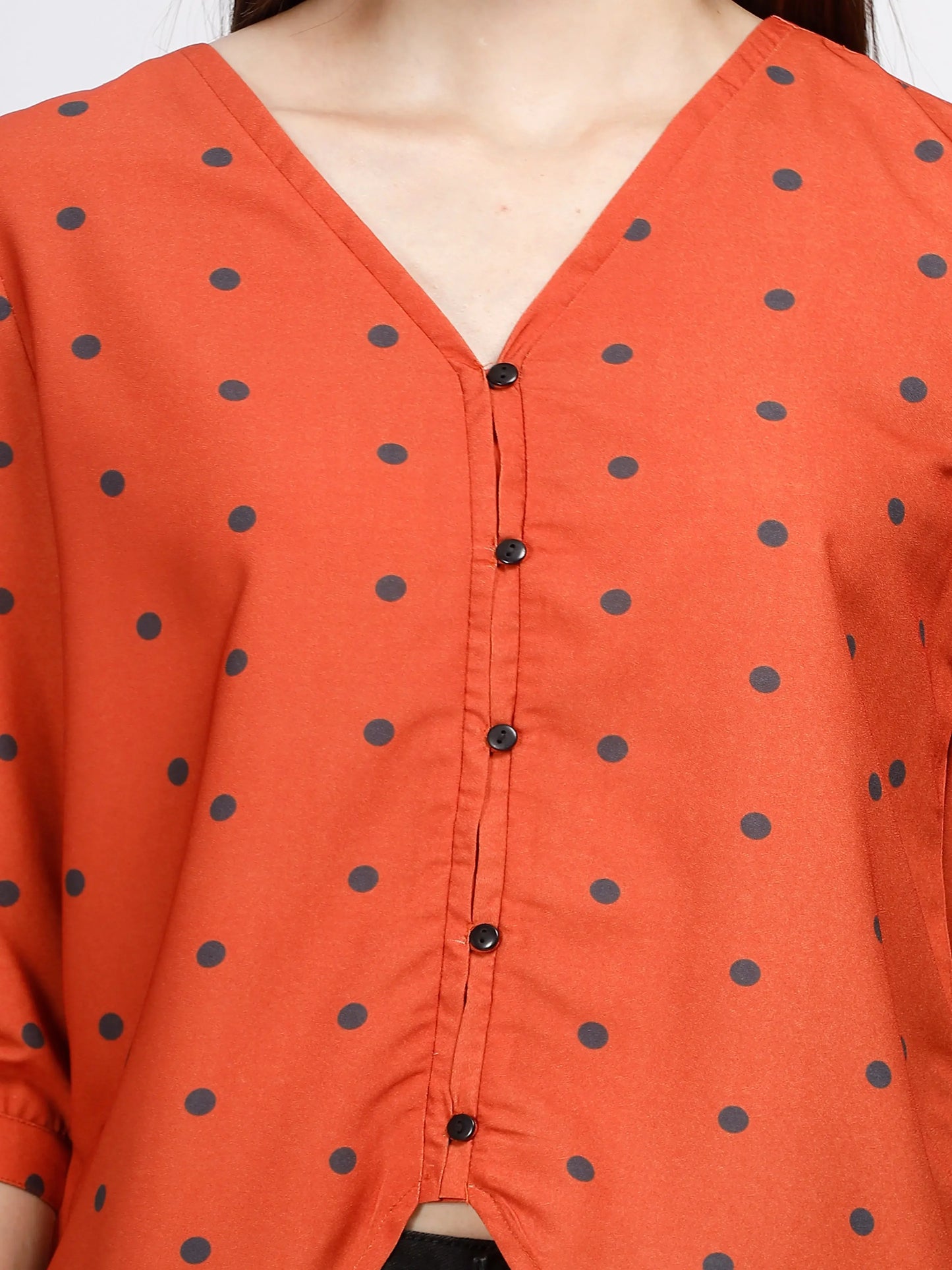 Women Dotted Crop Top - Orange