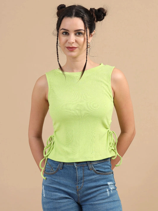 Women Ribbed Regular Crop Top - Lime
