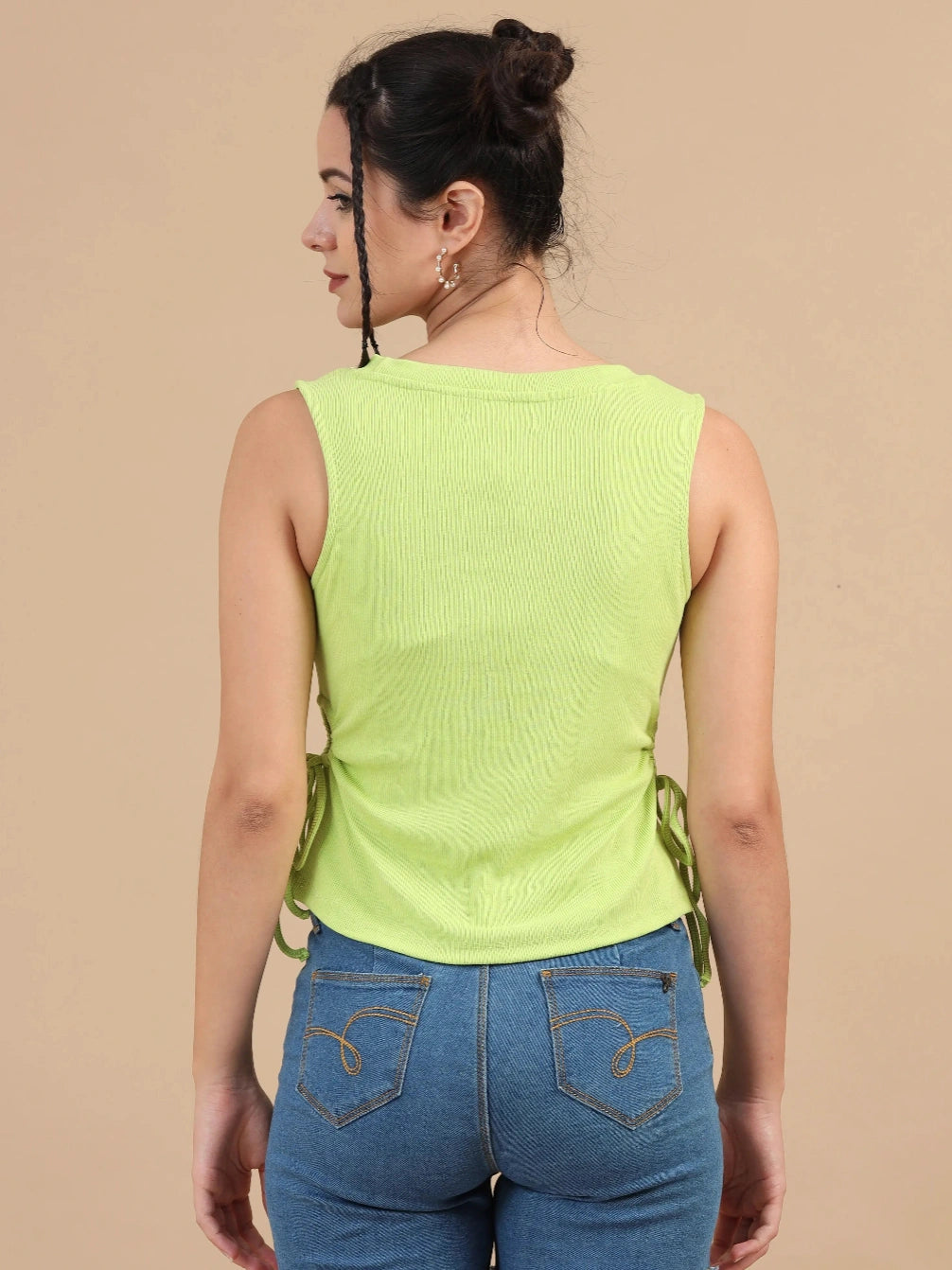 Women Ribbed Regular Crop Top - Lime