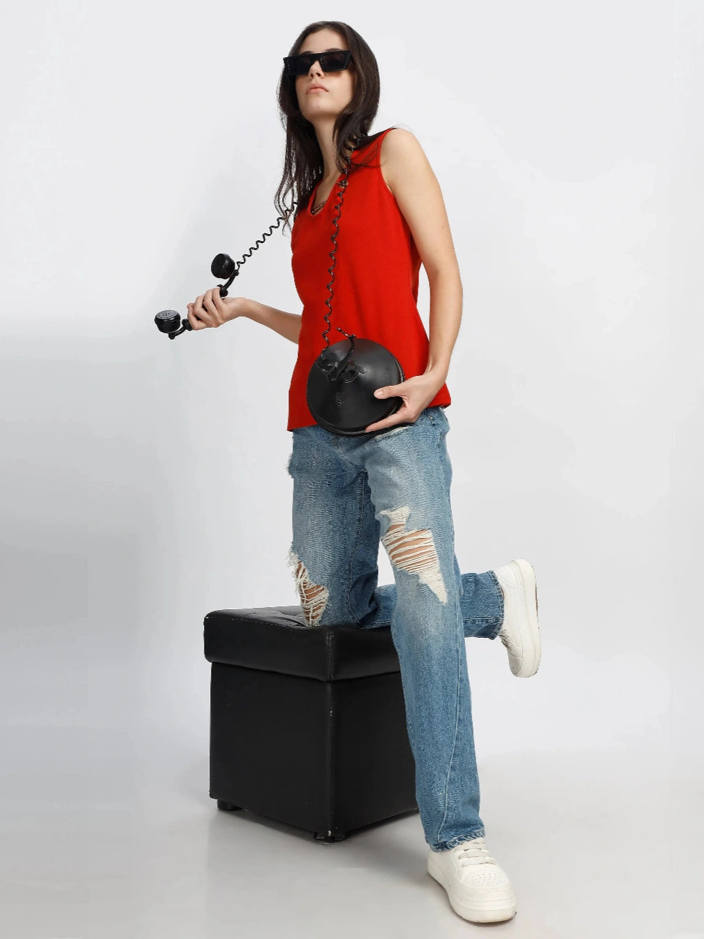 Women Poly Elastane Top - Red