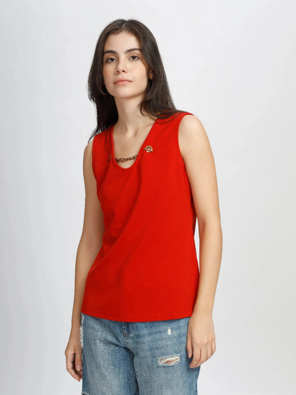 Women Poly Elastane Top - Red