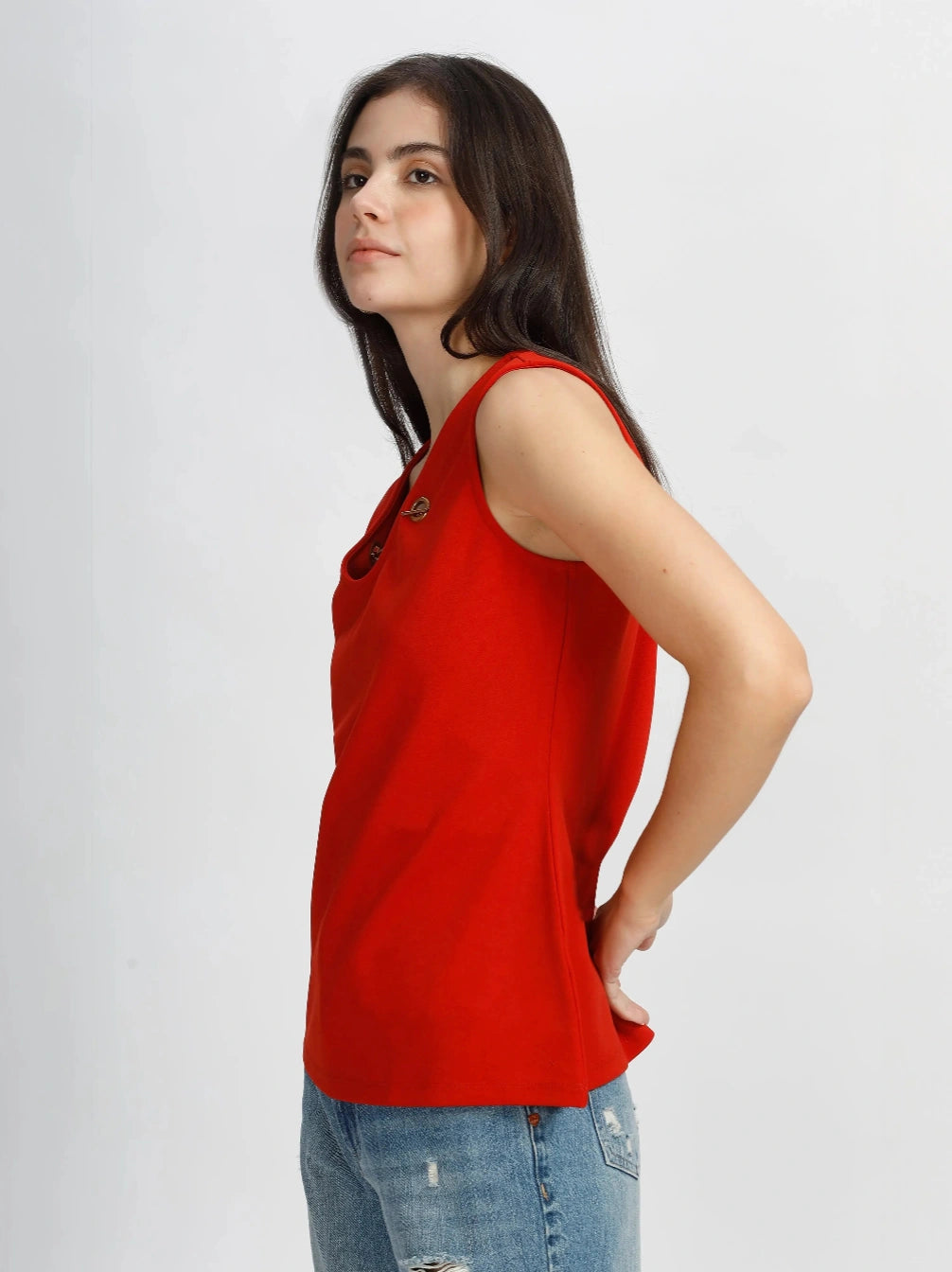 Women Poly Elastane Top - Red
